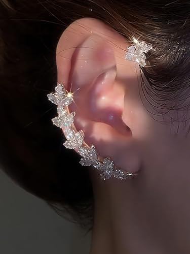 2Pcs Rhinestone Butterfly Earrings Ear Cuffs Non-Pierced Fake Earrings Butterfly Climber Wrap Around Earring Dainty Adjustable Ear Clip Jewelry for Women - color: Style10-gold