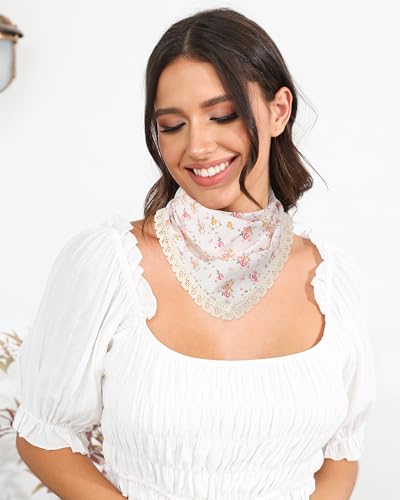AWAYTR 3Pcs Hair Bandanas Head Kerchief for Women Girls Tie-Back Boho Hair Scarf Headband Bandana Triangle Head Scarf - color: Flower - White / Pink / Blue