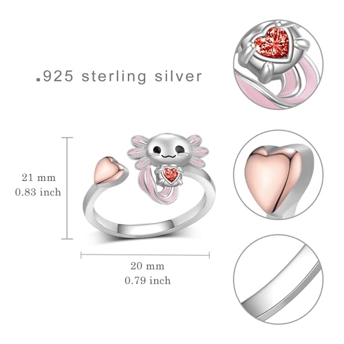 Axolotl Rings 925 Sterling Silver Axolotl Ring Cute Axolotl Jewelry Gift for Women Girls Daughter - color: July