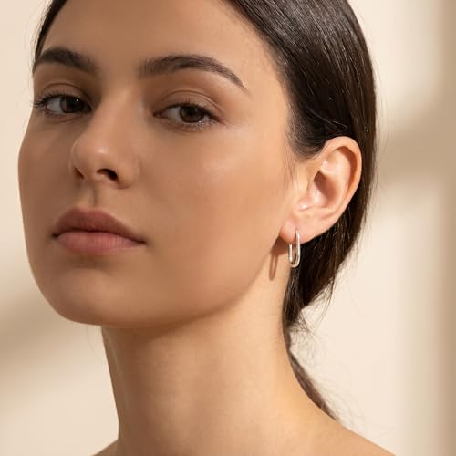 Reffeer 925 Sterling Silver U Hoop Earrings for Women Teens Minimalist Square Hoop Earrings U Huggie Earrings - color: A-Silver