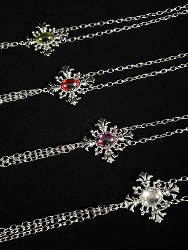 Paloli Gothic Cross Body Chain for Women – Silver Tone Adjustable Waist Body Jewelry, Vintage Filigree Y-Style Harness Necklace for Festival Party Outfit - style: Enchanted Green