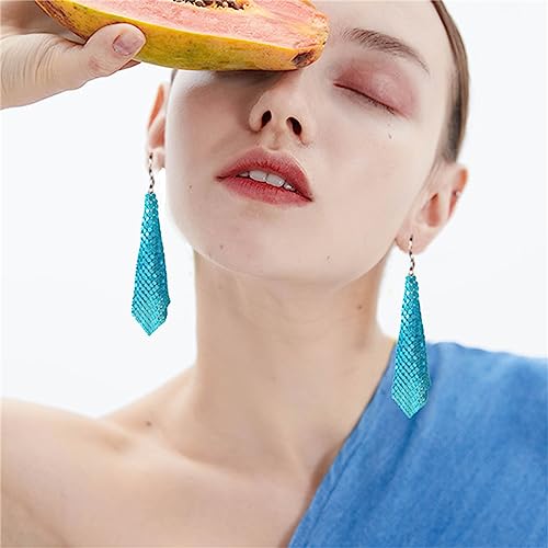 coadipress Metal Mesh Grid Sequins Tassel Long Drop Dangle Earrings for Women Trendy Lightweight Charms Disco Vintage Colorful Long Hook Earrings Bridal Wedding Jewelry - color: Blue