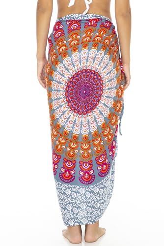 SHU-SHI Sarong Wraps for Women Long Beach Cover ups Pareo Bathing Suit Wrap Skirt Mandala Sarongs Coverup - color: Gray/Pink/Orange