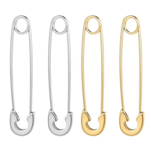 Aoedej Safety Pin Earrings for Women Men Stainless Steel Punk Paperclip Cartilage Hoop Earrings Industrial Tragus Helix Piercing Jewellery - color: Gold+Silver, size: 38mm
