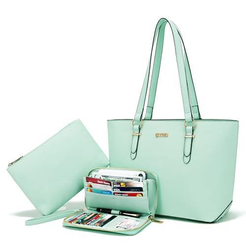 Purses And Wallets Set For Women Work Tote Satchel Handbags Shoulder Bag Top Handle Totes Purse With Matching Wallet - color: A56-3pcs/Set Green