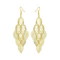 Bohemian Boho Filigree Leaf Chandelier Dangle Earrings for Women – Handcrafted Delicate – 14K Gold Plated – Lightweight - style: Gold - 5 Layered Leaf Chandelier