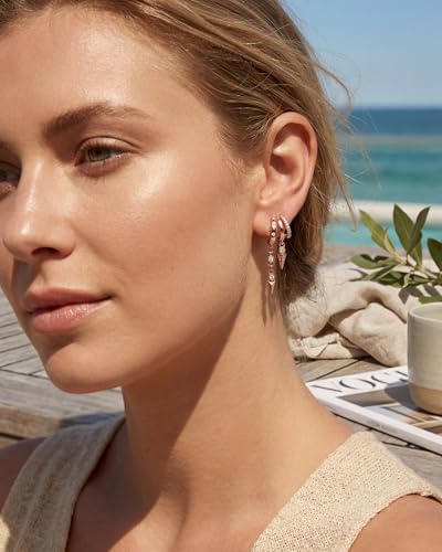 MUMREUES Gold Earrings for Women Trendy 14K Gold Plated Dangle Earrings Small Hoop Huggie Drop Stud Earrings Cubic Zirconia Simple Minimalist Dainty Chain Tassel Hypoallergenic Earrings - color: CZ Tassel & Rose Gold