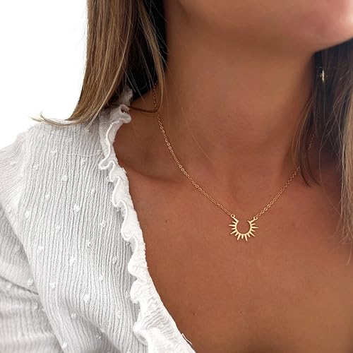 LLWOM Gold Necklace for Women-14k Gold Plated Infinity Necklace Star Of David Necklace Evil Eye Cross Pendants Heart Dainty Gold Necklace For Women - color: Gold, style: Gold Radiant Sun