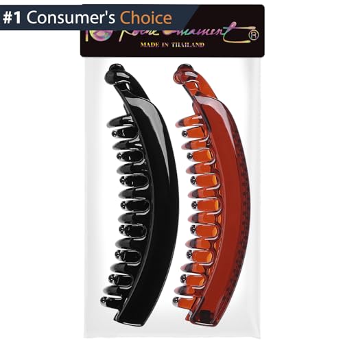 RC ROCHE 2 Pcs Large Banana Hair Clips Claws for Women Thick Curly Ponytail Holder Maker Big Comb No Crease Strong Hold Styling Clasp, Large Black and Brown - color: (Large) 2Pcs Black & Brown, size: 1 Count (Pack of 2)