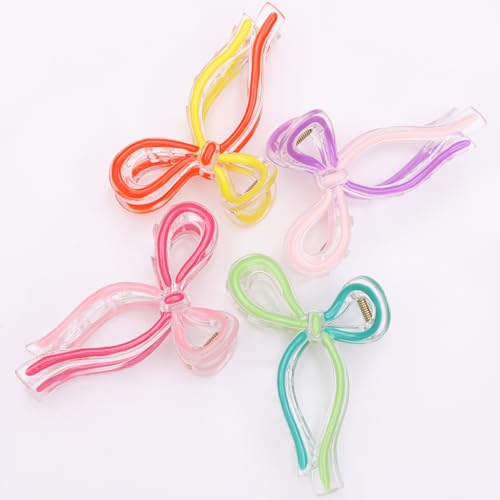 4 Pcs Bow Hair Clips Elegant Hair Claw Butterfly Hair Accessories for Girls Nonslip Butterfly Clips Hair Styling Accessories for Women - color: 4 Pcs-Rainbow Style