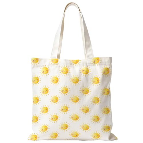 Boho Sun Sunshine Tote Bag, Colorful Canvas Tote Bags, Reusable Grocery Shopping Bag - color: Nursery Sunshine