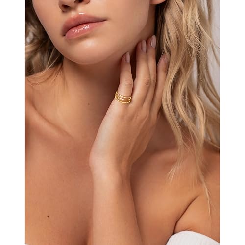 Gokeey Gold Rings for Women Non Tarnish, Dainty 14K Gold Plated Stackable Thin Thumb Ring Set Trendy Pinky Wedding Bands Engagement Rings for Women Size 4 5 6 7 8 9 10 11 - color: Gold, size: 4
