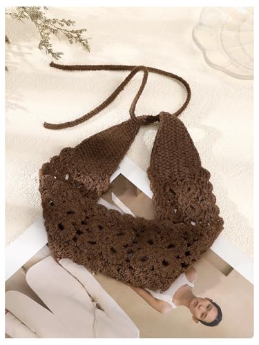 OYOANGLE Women's Boho Crochet Knit Hair Band Vintage Head Wrap Hair Bandanas Head Kerchief Brown One-Size - color: Brown
