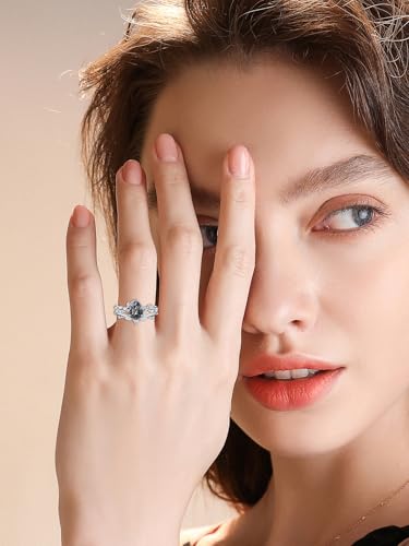 Natural Moss Agate Ring for Women 925 Sterling Silver Pear/Oval/Kite/Heart/Hexagon/Emerald/Coffin Cut Green Leaf Moss Agate Engagement Ring Promise Bridal Set Anniversary Birthday Jewelry Gifts - color: Pear Cut Black Rutilated Quartz