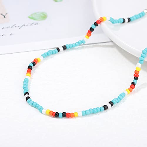 Tgirls Boho Choker Necklace Chain Rice Beaded Necklaces Seed Bead Necklace Accessory for Women - color: colourful 1