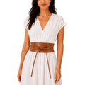 FASHIONGEN - Woman Italian leather Obi belt, CASSIANE - color: Camel, size: Small-Medium