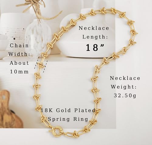 Aobei Pearl 18K Gold Plated Paperclip Chain Choker Satellite Chain Freshwater Cultured Biwa Pearl Pendant Necklace Dainty Turquoise Jewelry for Women - color: 18K Gold Plated Knot Chain
