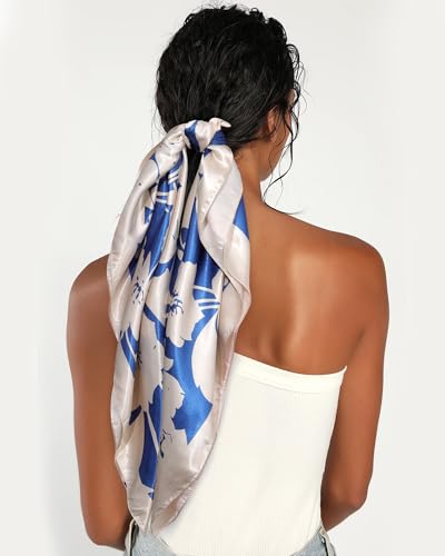 AWAYTR 35” Satin Head Scarf for Women Like Silk Scarf for Hair Scarf Satin Hair Bandana Women Headscarf Hair Wrap Scarf Neck - color: Light Blue