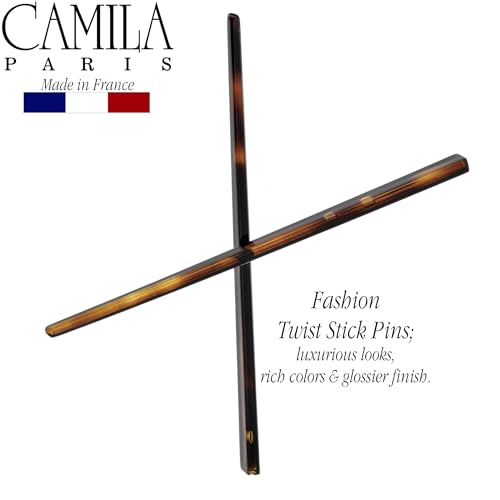 Camila Paris AD28/2 French Twist Stick Hair Pin, Set of 2 Tortoise Shell, Girls Chopsticks Hair Pins for Girls Spiral Updo Chignon Bun Holder, Styling Hair Accessories for Women, Made in France - color: Tortoise Shell