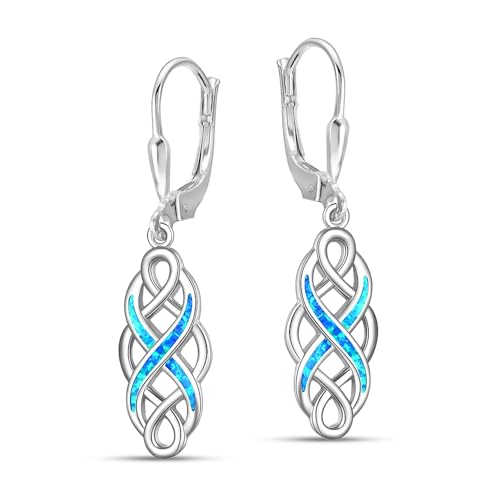 LeCalla 925 Sterling Silver Leverback Drop Earrings | Lightweight Celtic-Knot Filigree Heart Teardrop Dangle Earring for Women's Gift for Her - color: Blue Opal Celtic Knot