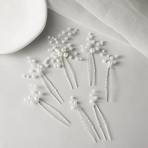 SWEETV 7 Pieces Bride Hair Accessories Pearl Wedding Hair Pins Leaf Bridal Hair Piece Vintage Hair Headpiece Leaf Hair Clips Jewelry for Women Bridesmaids Brides Flower Girls - color: Set-B-Silver
