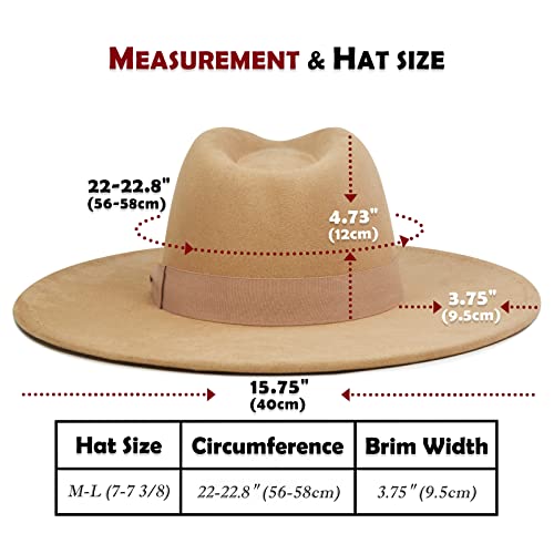 FLUFFY SENSE. Big Wide Brim Fedora Hat for Women - Nashville Outfits Western Hats Women's Felt Panama Rancher Hat - color: Mocha