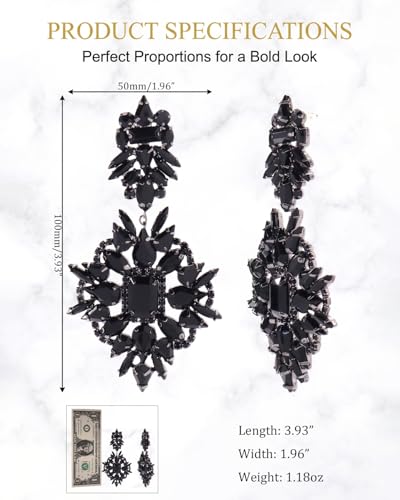 Silver Chandelier Earrings for Women Trendy, Oversized Big Crystal Rhinestone Statement Earrings Dangling Formal Pageant Earings Drag Queen Jewelry - color: Black