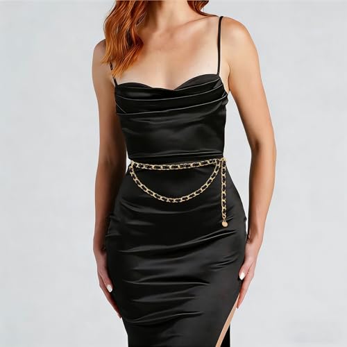YooAi Chain Belts Leather Waist Belt for Women Layered Metal Chain Belt - size: M/L: fits waist from 31"-40", style: Gold