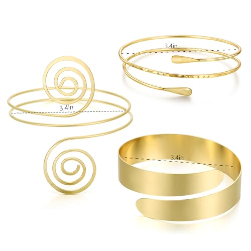 YVVLEE 3Pcs Arm Cuff for Women Open Upper Coil Bangle Bracelets Armlet Gold Silver Adjustable Armband Arm Bracelet Set - color: B