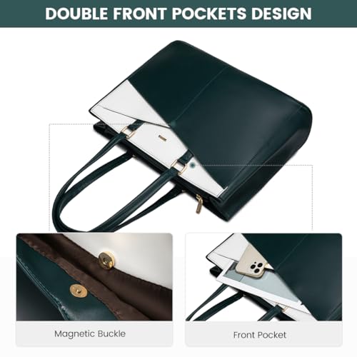 LOVEVOOK Laptop Bag for Women 15.6 Inch Tote Bags Waterproof Leather Briefcase Computer Women Business Office Work Bag,Green/White - color: Green/White 15.6 Inch, size: 15.6 inch