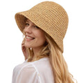 Womens Floppy Straw Sun Hat Packable Wide Brim Summer Beach Hat Foldable Crochet Bucket Hats - color: Khaki 2