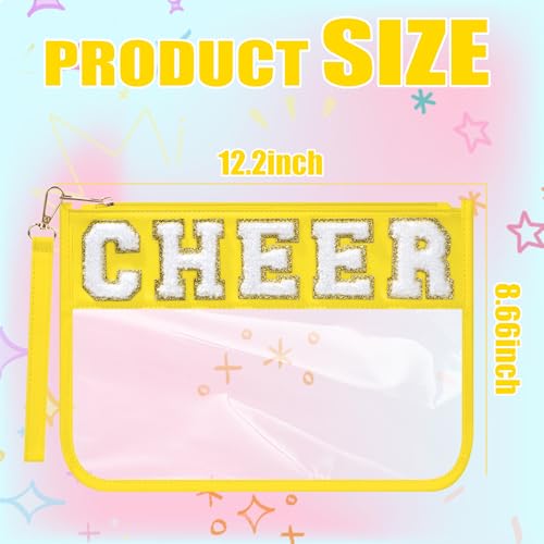 BuyCard Cheer Chenille Letter Bags Clear Makeup Bag, Cheerleader Gifts Cosmetic Bag, Varsity Preppy Patch Flat Pouch Cheer Accessories, Waterproof PVC Organizer Toiletry Bag for Women Girls Yellow - color: Yellow-Cheer