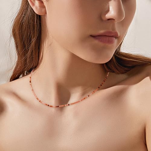 JSJOY Tiny Crystal Beaded Choker Necklaces for Women Colorful Beaded Necklace Dainty Choker Necklaces Simple Boho Jewelry Gifts for Teens Handmade Shining Bead Necklaces Gifts - color: Brown