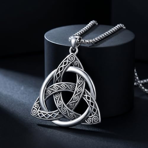 Celtic Necklace for men Sterling Silver Celtic Knot Triquetra Triangle Trinity Necklace Gift for Men - color: G-Silver