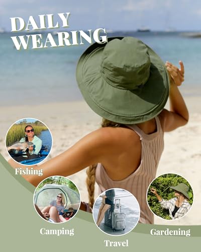 Sun Hats for Women Gardening Hat Wide Brim Ponytail Beach Sun Protection Breathable Cotton Summer Hat with Fold-Up Brim - color: Black