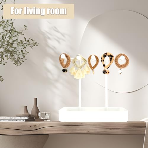 Jewelry Organizer Stand, Necklace Holder with Wooden Tray 5 Storage Hooks, Earring Holder with 5 Pcs Jewelry Bags for Bracelet,Chains,Rings,Earrings,Keys Watches,Necklaces (White) - color: White