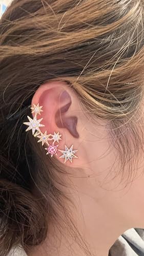 Star Crystal Ear Cuff Earrings for Women Rhinestone Ear Climber Earrings Cubic Zirconia North star Ear Crawler Earrings for Mom Wife - color: Multicolor