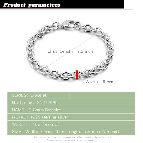 Dankadi 925 Sterling Silver Classic Round Cable Wire Link Bracelet Women Cuban Curb Oval Belcher Link Chain 5.9 to 9 in For Men 24k Gold Plated Cuff Jewelry Gift - color: 6MM Silver, size: 8 inch
