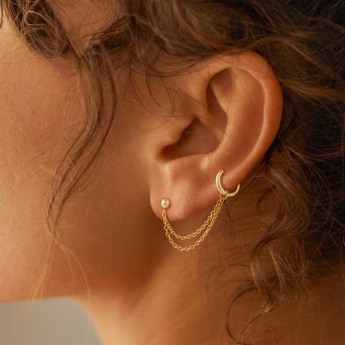 Freekiss Gold Chain Studs Earrings for Women Trendy: Hypoallergenic 14K Gold Plated Dangle Earrings Dainty Small Long Chain Earring Set Fashion Gold Jewelry for Women - style: ball chain earrings-gd
