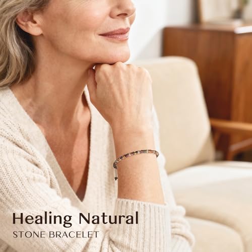 Inspirational Gifts Bracelets for Women: Mothers Day Birthday Gifts for Mom Women Friends Sister - Healing Natural Stone Beads Bracelets Thinking of you Get Well Soon Gift for Women - color: A-S JASPER STONE-RETIREMENT