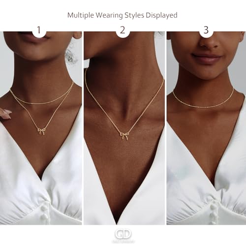 OGD Gold Necklace for Women, Bow Necklace 14K Layered Gold Necklace Dainty Bow Pendant Choker Necklace Trendy Bow Necklace Gold Chain Necklaces for Women Jewelry Gift - color: Gold Bow-2PCS