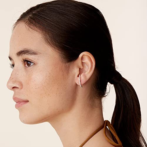 PAVOI 14K Gold Plated 925 Sterling Silver Post Minimalist Suspender Ear Cuff Earrings for Women | Wrap Earlobe Studs - style: Round CZ