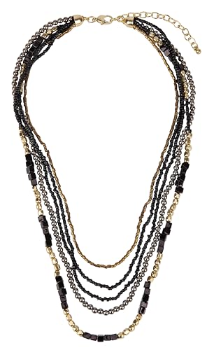 SPUNKYsoul Colorful Boho Multistrand Beaded Necklace — Layered Seed Beads in Black, Gold, Red, Teal and Navy for Effortless, Free-Spirited Style Varies 16-20 inches with 3 inch Extension Chain - style: "Blake" Black Gold
