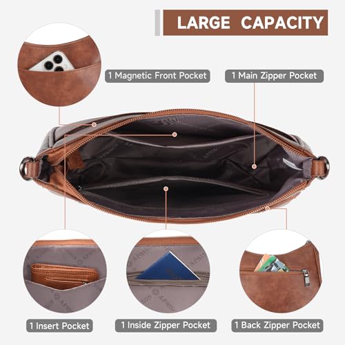 APHISON Trendy Leather Crossbody Purse with Adjustable Strap, Women's Shoulder Handbag - color: 01-brown