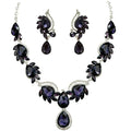 Women Jewelry Set Rhinestone Crystal Bride Statement Choker Necklace Teardrop Cluster Dangle Earrings Set for Wedding Prom Party - color: Violet