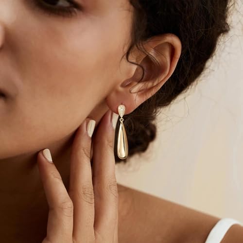 LLWOM Gold Silver CZ Teardrop Dangling, Pearl Drop Studs Dangle Earrings for Women Trendy, Hypoallergenic Jewelry Gift for Wedding/Party/Prom/Daily - color: Gold CZ Teardrop
