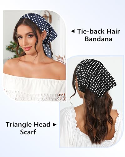 AWAYTR 3Pcs Hair Bandanas Head Kerchief for Women Girls Tie-Back Boho Hair Scarf Headband Bandana Triangle Head Scarf - color: Polka Dot - Red / Black / Dark Blue