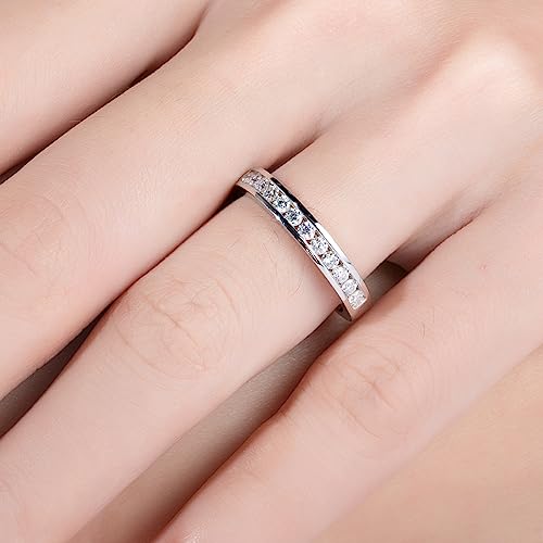 Moissanite Eternity Rings Wedding Bands D Color VVS1 Clarity Round Brilliant Cut 925 Sterling Silver 5/6 Stones Anniversary Band Rings for Women with Certificate - color: Channel setting band