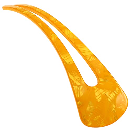 Camila Paris CP3166 French Twist Stick Clip Pins, Orange, Wavy Hair Pin U-Shaped Hair Fork for Girls Spiral Updo Chignon Bun Holder, Fashion Flexible Styling Hair Accessories for Women, Made in France - color: 2-Prong Orange