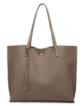 Dreubea Women's Soft Faux Leather Tote Shoulder Bag from, Big Capacity Tassel Handbag - color: Dark Khaki